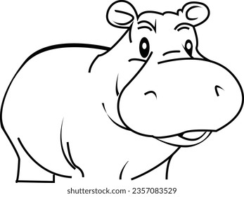 Hippo in different icon for web design. Cartoon wild creature standing on white background vector animals, zoo and wildlife concept