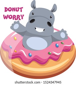 Hippo mit Donut, Illustration, Vektorgrafik auf weißem Hintergrund.