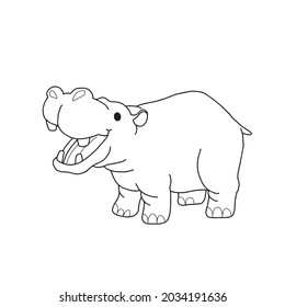 Hippo Drawing , Cartoon Vector Illustration Africa .Black And White.outline.coloring Book