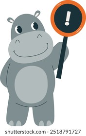 Hippo Com Ponto De Exclamação Na Ilustração De Vetor De Cartão