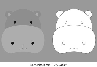 Hippo face cartoon character. Cute outline hippopotamus animal face coloring book for kids. Vector illustration. Outline icon hippo head. Cartoon face logo.