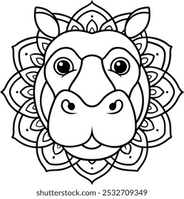 Hippo Face with Flowing Mandala Design Along the Body | Unique Animal Mandala Art

