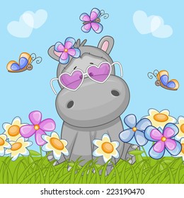Hippo with flowers and butterflies 
