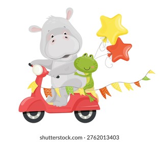 Hippo and Frog on Scooter