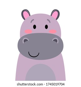 hippo сute funny animal. Сartoon Portrait Flat Design. Vector illustration Isolated objects on white. Scandinavian Style Design Concept Kids Print