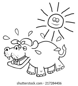 Hippo, funny coloring book, vector illustration