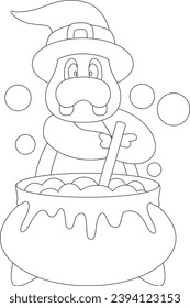 Hippo Halloween Witch Magic potion Animal Vector Graphic Art Illustration