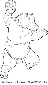 Hippo Handball player Handball Animal Vector Graphic Art Illustration