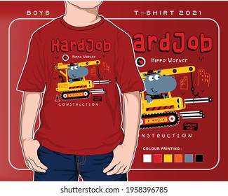 hippo hard job, vector animals illustration design for print