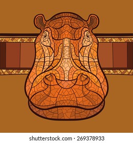 Hippo head with ethnic ornament. Vector illustration. No gradients
