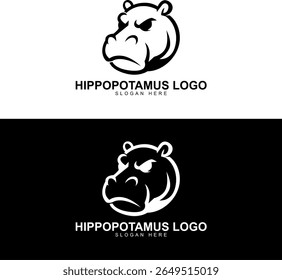 Hippo Head Logo Design Vector Monochrome