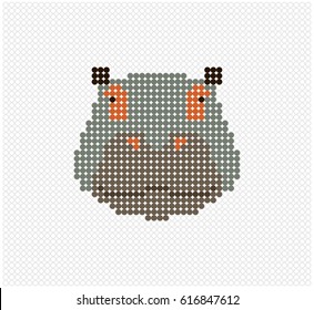 Hippo head made of colored circles on a background of gray rings