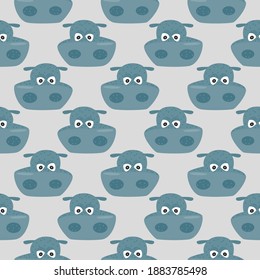Hippo head , seamless pattern on a grey background.