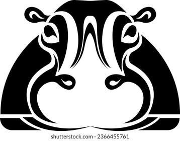 Hippo head tattoo, tattoo illustration, vector on a white background.