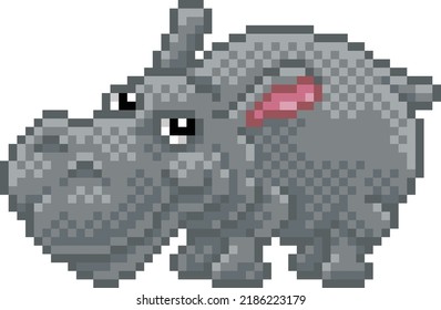 Hippo or hippopotamus 8 bit pixel art safari animal retro arcade video game cartoon character sprite