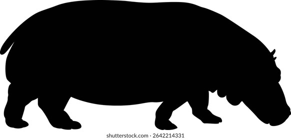 Hippo. Hippopotamus. Black Hippopotamus. Silhouette. Animals. Vector. Clean and minimal design, perfect for logos, icons, conservation posters, and animal-themed artwork.