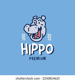 hippo hippopotamus head retro mascot cartoon vector logo icon illustration