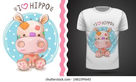 Hippo, hippopotamus - idea for print t-shirt. Vector eps 10