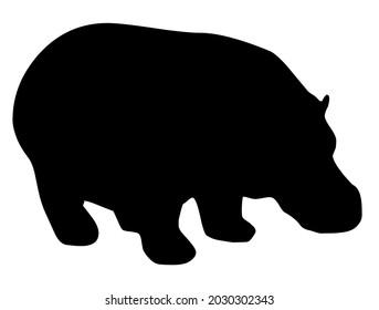 Hippo, hippopotamus, river horse, wild animal, mammal, living in Africa in savanna, vector, illustration in black and white color, isolated on white background  