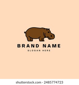 hippo hipster vintage logo vector icon illustration with flat style