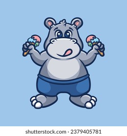 Hippo Ice Cream Creative Cartoon Illustration