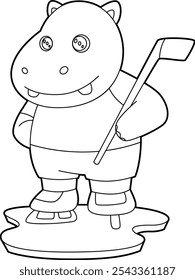 Hippo Eishockey Eishockey Stock Animal Vector Graphic Art Illustration