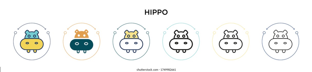 Hippo icon in filled, thin line, outline and stroke style. Vector illustration of two colored and black hippo vector icons designs can be used for mobile, ui, web