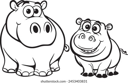 hippo icon happy cute cartoon style coloring