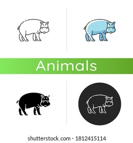 Hippo icon. Linear black and RGB color styles. Large exotic animal, african fauna, tropical semiaquatic mammal. Tropical zoo mascot, huge behemoth. Hippopotamus isolated isolated vector illustrations