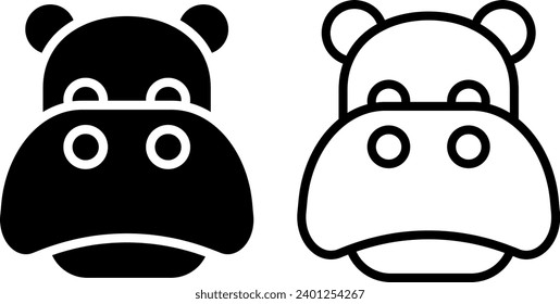 hippo icon, sign, or symbol in glyph and line style isolated on transparent background. Vector illustration	
