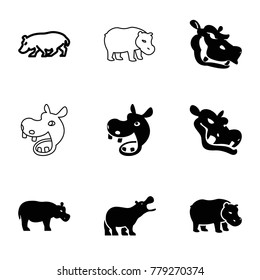 Hippo icons. set of 9 editable filled and outline hippo icons such as