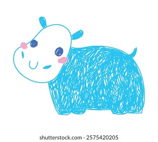 Hippo as Kids Doodle Simple Hand Drawn Element Vector Illustration