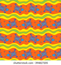 Hippo in the lake seamless pattern in ethnic African style.