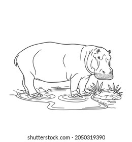 Hippo Line Art Coloring Page