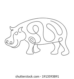 Hippo Line Art vector illustration, Abstract Line Minimalist Wall Art