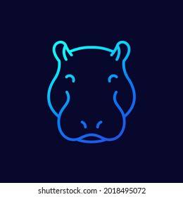 hippo line icon, animal head vector