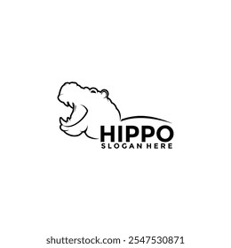 Hippo Line Roaring logotipo vetor, modelo de design de logotipo hipopótamo