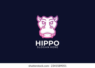 hippo lineart vector template design logo