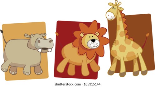 hippo, lion and giraffe, african animals for kids