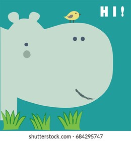 Hippo with little bird.
