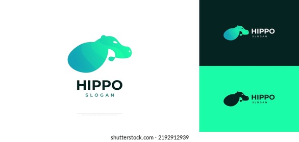 Hippo Logo Design in Green Gradient Style. Modern Hippopotamus Logo or Icon