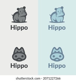 hippo logo design minimalis concept. suitable for company logo, print, digital, icon, apps, and other marketing material purpose. hippo logo set