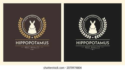 Hippo logo design silhouette Vector Stock Illustration. Hippo Head Logo Wreath design. Black and Brown.