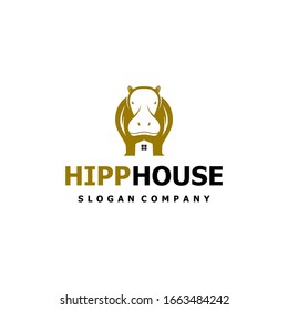 Hippo logo design template. Awesome hippo with house logo. A hippo and house logotype.