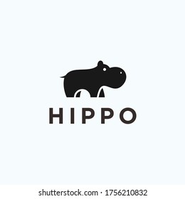 hippo logo design vector silhouette illustration on a white background