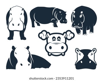 Hippo logo icon set vector isolated Hippopotamus Illustration.