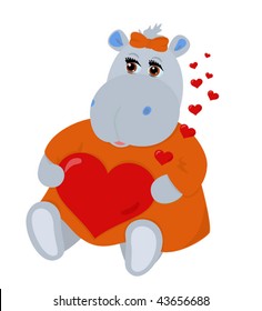 Hippo in love. Vector isolated toy object with hearts