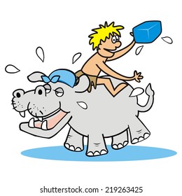 Hippo and man, vector icon
