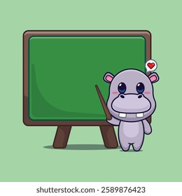 hippo mascot cartoon character vector illustration with blackboard.
Design element for poster, brochure, web, mascot, sticker, logo and icon.