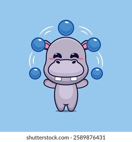 hippo mascot cartoon character vector illustration circus attraction with balls.
Design element for poster, brochure, web, mascot, sticker, logo and icon.